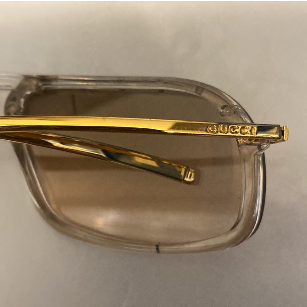 Gucci Beige Rimless Sunglasses✨Studded Shield gradient Sheer Bronze Aviators y2k - Picture 5 of 10